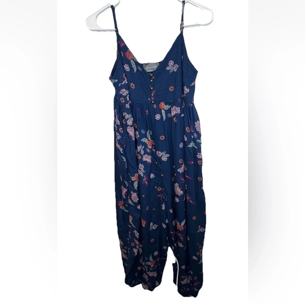 Anthropologie Navy Floral Spaghetti-Strap Jumpsuit - Picture 3 of 7